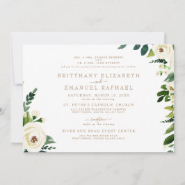 Invitación Blanco simple ambos padres Boda de texto oro