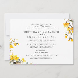 Invitación Blanco Simple Ambos Padres Boda Floral Amarillo