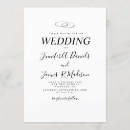 Invitación Blanco simple con Boda de anillos