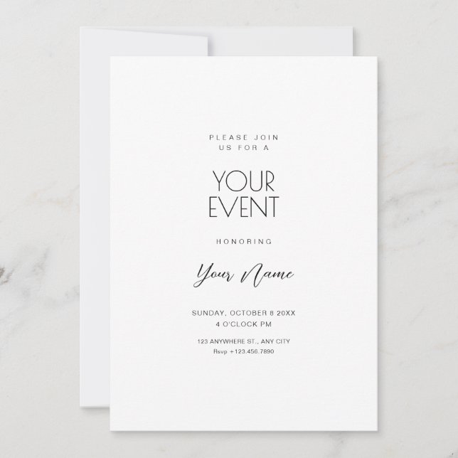 Invitación Blanco simple minimalista (Anverso)