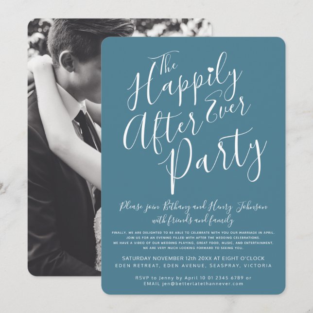 Invitación Blanco verde azulado felizmente después de la fies (Anverso / Reverso)
