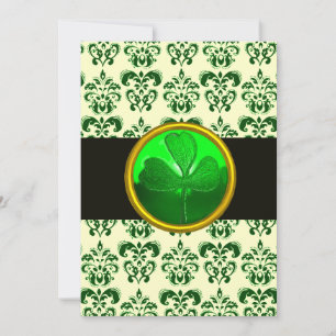 Invitación BLANCO VERDE DAMASK CON PLACA NEGRO-Negro