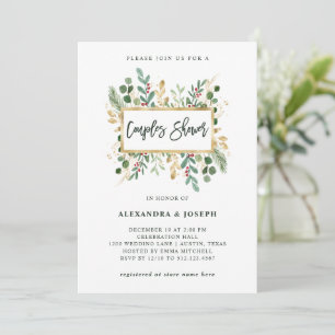 Invitación Blanco verde dorado Navidades Ducha de parejas