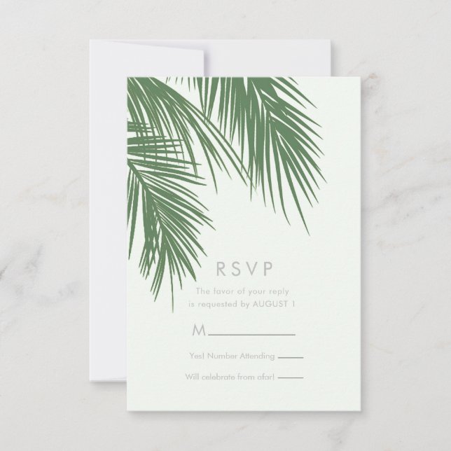 Invitación Blanco Verde Elegantes Hojas de Palma Tropicales R (Anverso)