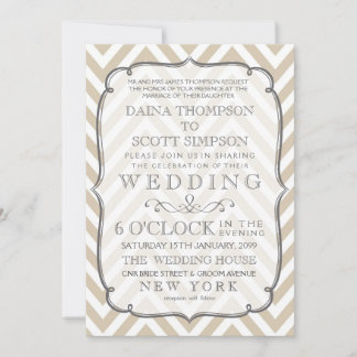 Invitación Blanco Vintage Tan Neutral Chevron Stripes Boda