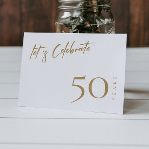 Invitación Blanco y Dorado Elegante Aniversario 50 Personaliz