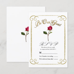 Invitación Blanco y Dorado Rosa Roja Belleza Boda RSVP Respue
