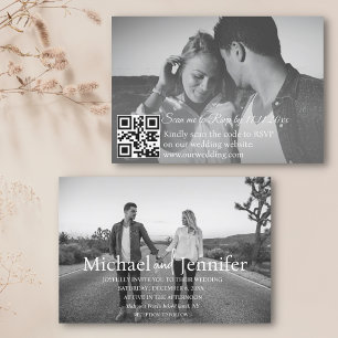Invitación blanco y negro 2 fotos código qr boda rsvp