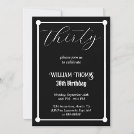 Invitación Blanco y negro 30 años Sencillo 30