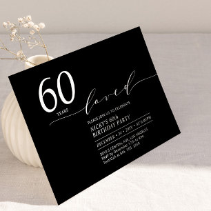 Invitación Blanco y Negro   60 Años Amados Cumpleaños 60