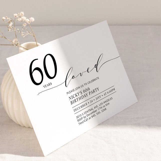 Invitación Blanco y negro | 60 Años Amados Fiesta de Cumpleañ (Subido por el creador)