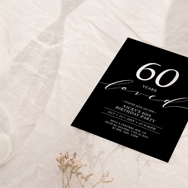 Invitación Blanco y negro | 60 Años Amados Fiesta de Cumpleañ (Subido por el creador)