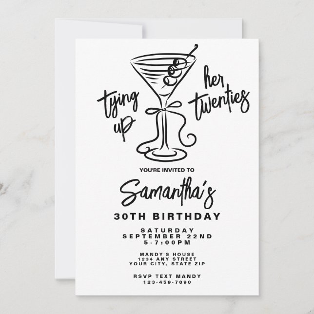 Invitación Blanco y negro atando sus 20 años (Anverso)