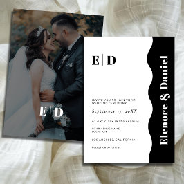 Invitación Blanco y negro | Boda fotográfico de ondas lateral