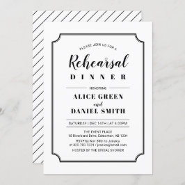 Invitación Blanco y negro | Cena de ensayo de Boda clásico