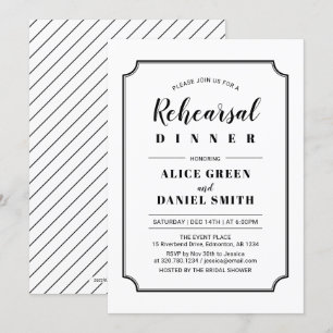 Invitación Blanco y negro   Cena de ensayo de Boda clásico