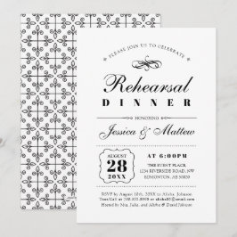 Invitación Blanco y Negro | Cena de Ensayo de Boda Elegante