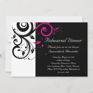 Invitación Blanco y negro con acento de giro magenta