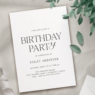 Invitación Blanco y negro | Cumpleaños simple y moderna