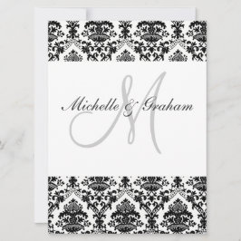 Invitación Blanco y Negro Damasco Elegante Boda