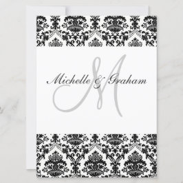 Invitación Blanco y Negro Damasco Elegante Boda