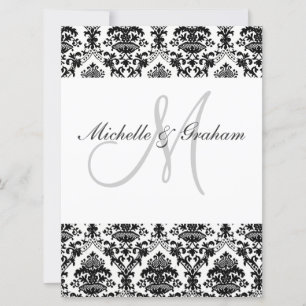 Invitación Blanco y Negro Damasco Elegante Boda