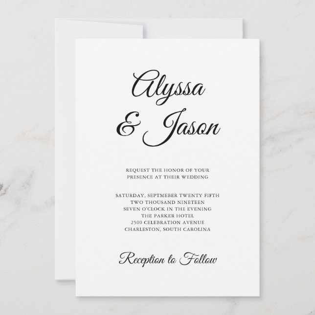 Invitación Blanco y negro de estilo | Boda (Anverso)