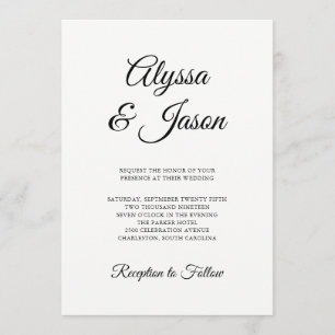 Invitación Blanco y negro de estilo   Boda