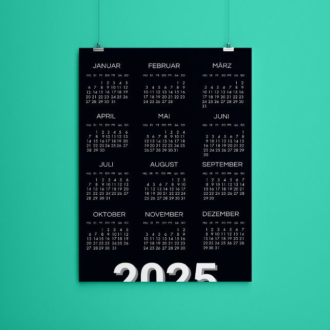 Invitación Blanco Y Negro De Kalender 2025 (2025 Kalender Deutsch Black And White Invitation)