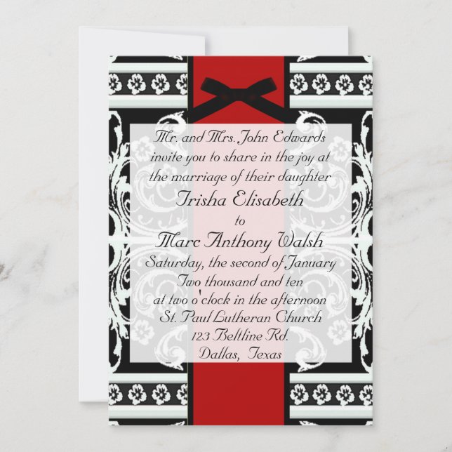 Invitación blanco y negro de la boda (Anverso)