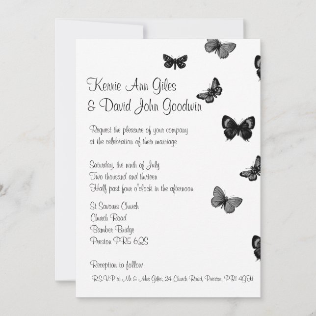 Invitación blanco y negro de la boda de la (Anverso)