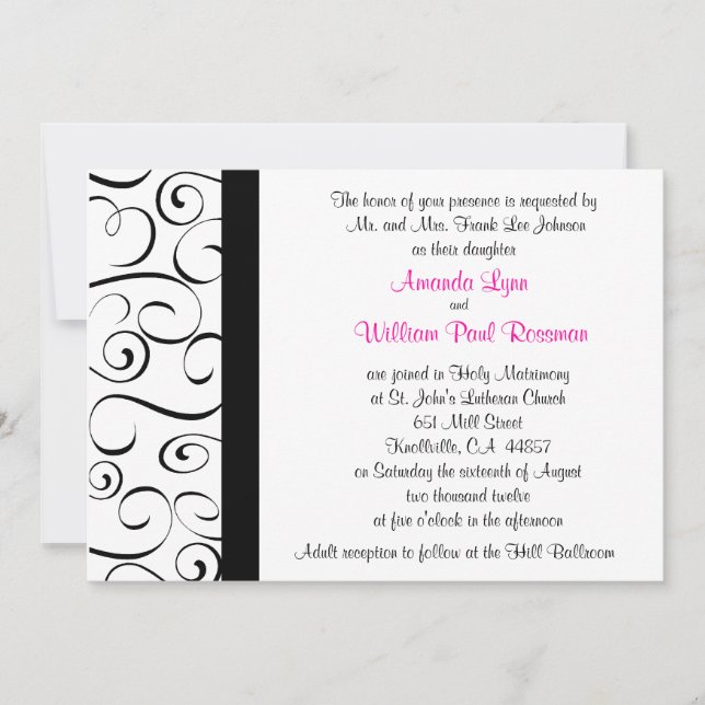 Invitación blanco y negro de la boda del Flourish (Anverso)