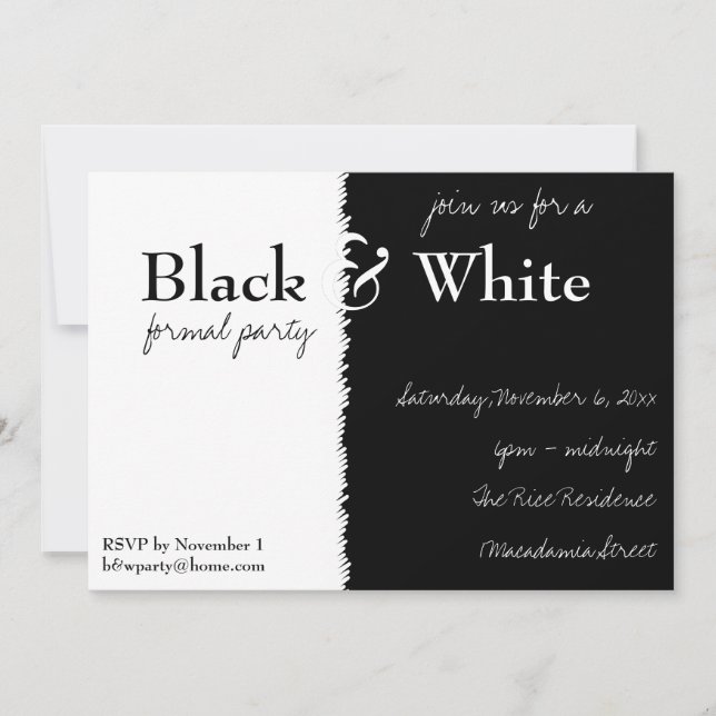 Invitación blanco y negro del fiesta del tema (Anverso)