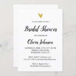 Invitación Blanco y negro | Ducha nupcial Gold Heart