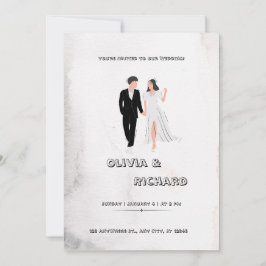 Invitación Blanco y Negro Ele0gante Limpio Simple Textura de