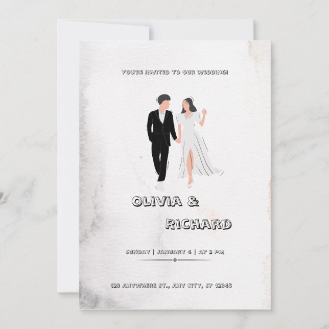 Invitación Blanco y Negro Ele0gante Limpio Simple Textura de  (Anverso)