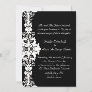 Invitación blanco y negro elegante de la boda