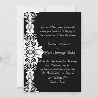 Invitación blanco y negro elegante de la boda