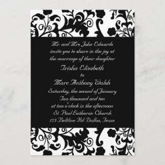 Invitación blanco y negro elegante de la boda