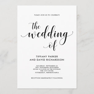 Invitación blanco y negro elegante de la boda