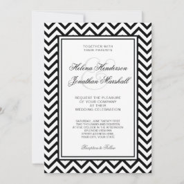 Invitación blanco y negro elegante de la boda de