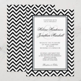 Invitación blanco y negro elegante de la boda de