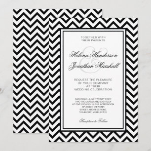 Invitación blanco y negro elegante de la boda de