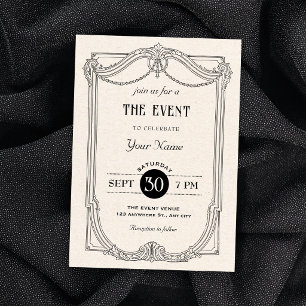 Invitación Blanco y negro elegante gótico vintage