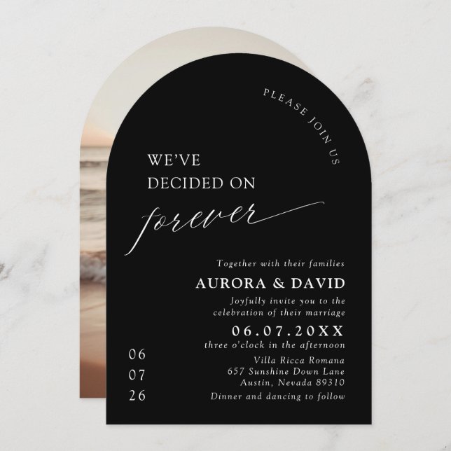 Invitación Blanco y negro en el que hemos decidido por siempr (Anverso / Reverso)