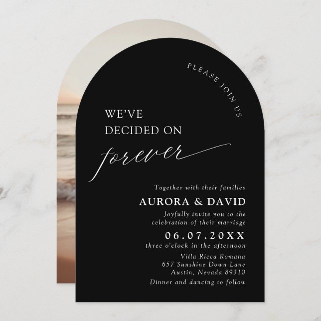 Invitación Blanco y negro en el que hemos decidido por siempr (Anverso / Reverso)