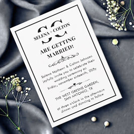 Invitación Blanco y negro eterno moderno con Boda de fotos