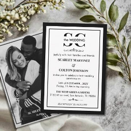 Invitación Blanco y negro eternos con Boda de fotos
