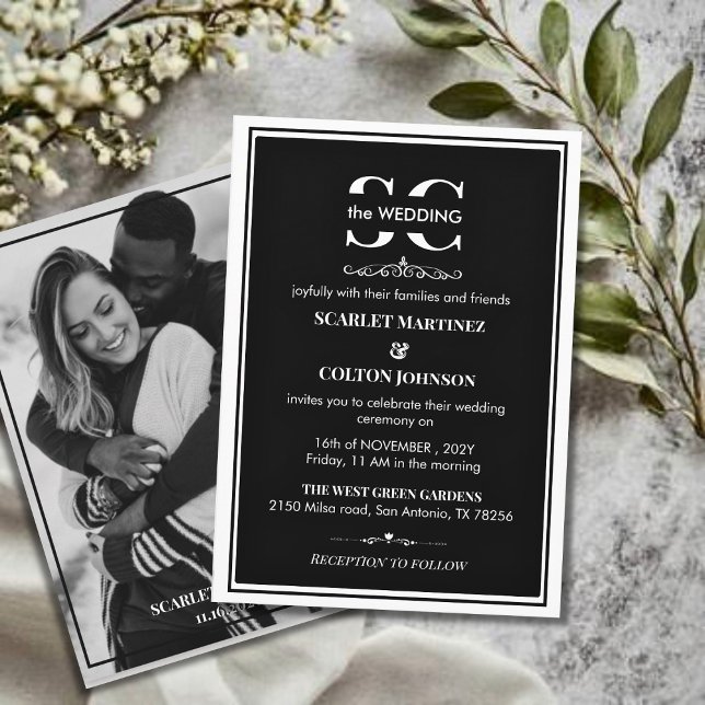 Invitación Blanco y negro eternos con Boda de fotos (Subido por el creador)