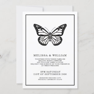 Invitación Blanco y negro   Mariposa   BODA